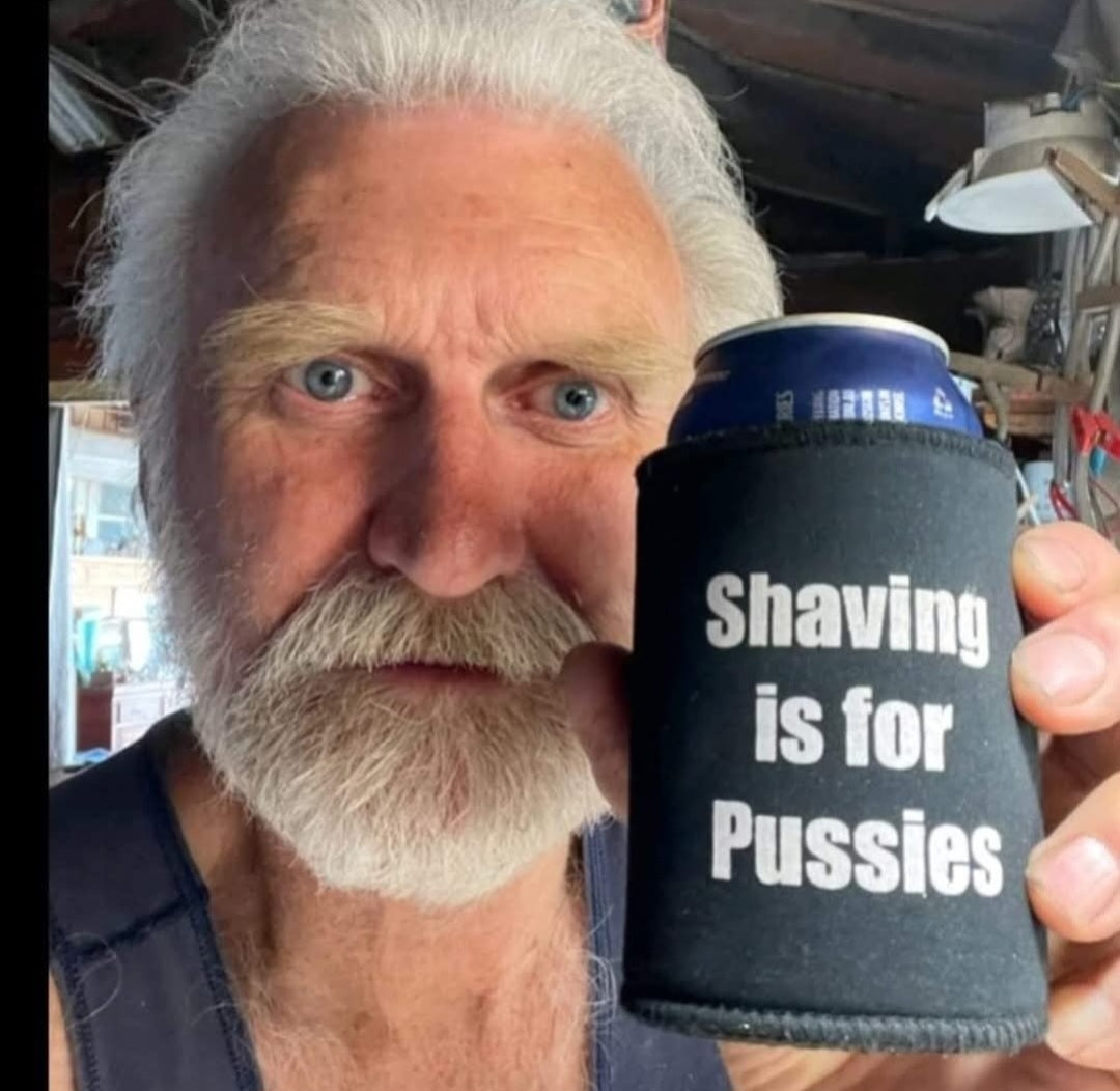 Skull Beer Stubby Holder Shaving Is For Pussies image 0