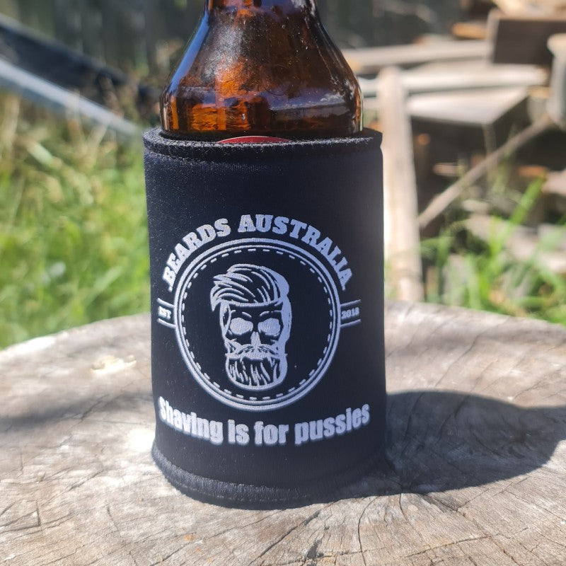 Skull Beer Stubby Holder Shaving Is For Pussies image 2