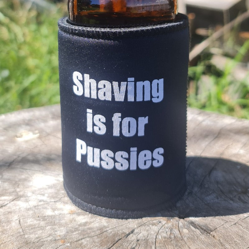 Skull Beer Stubby Holder Shaving Is For Pussies image 1